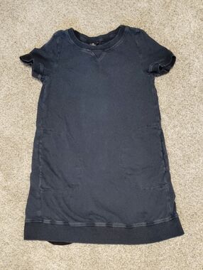 European Culture Navy Short Sleeve Knit Pocket Dress